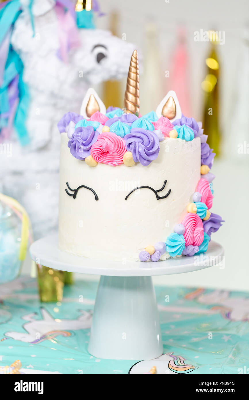 Little Girl Birthday Party Table With Unicorn Cake Cupcakes And little-girl-birthday-party-table-with-unicorn-cake-cupcakes-and