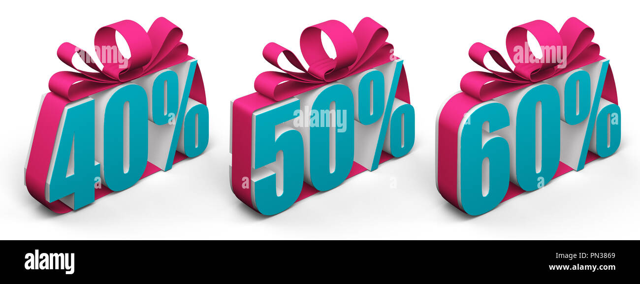 discount digits 40 50 60 tied with a bow. 3d rendering Stock Photo