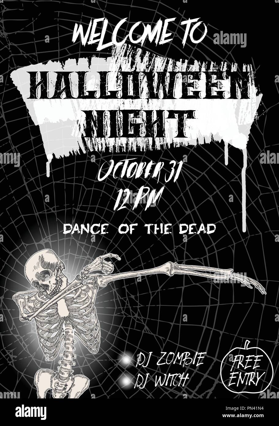 halloween vertical background with skeletons dancing dab flyer or halloween dance flyer templates