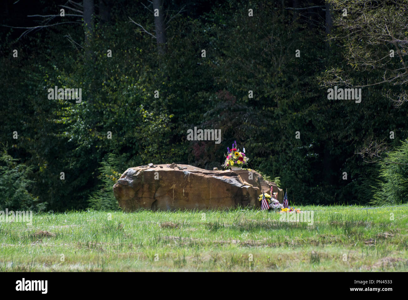A boulder marks the crash site at the Flight 93 National Memorial