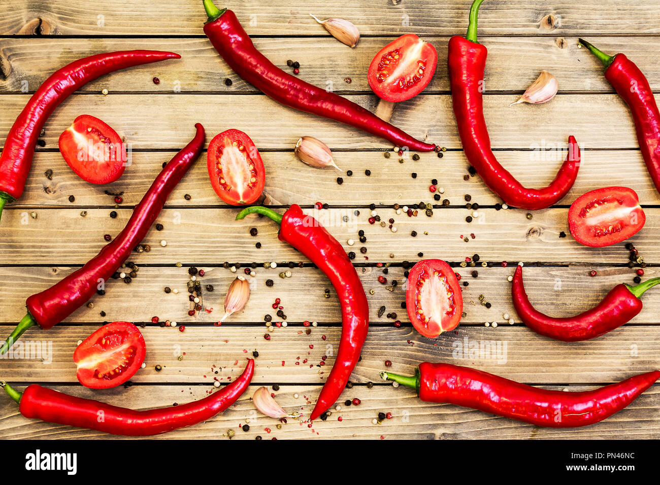 Red chili peper on wooden background/ Close up Stock Photo