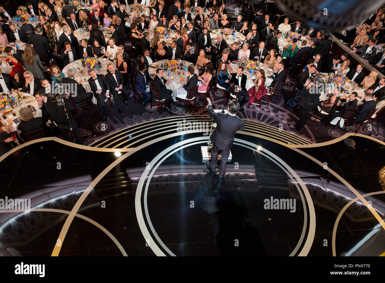 Ricky Gervais hosts the 73rd Annual Golden Globe Awards at the Beverly