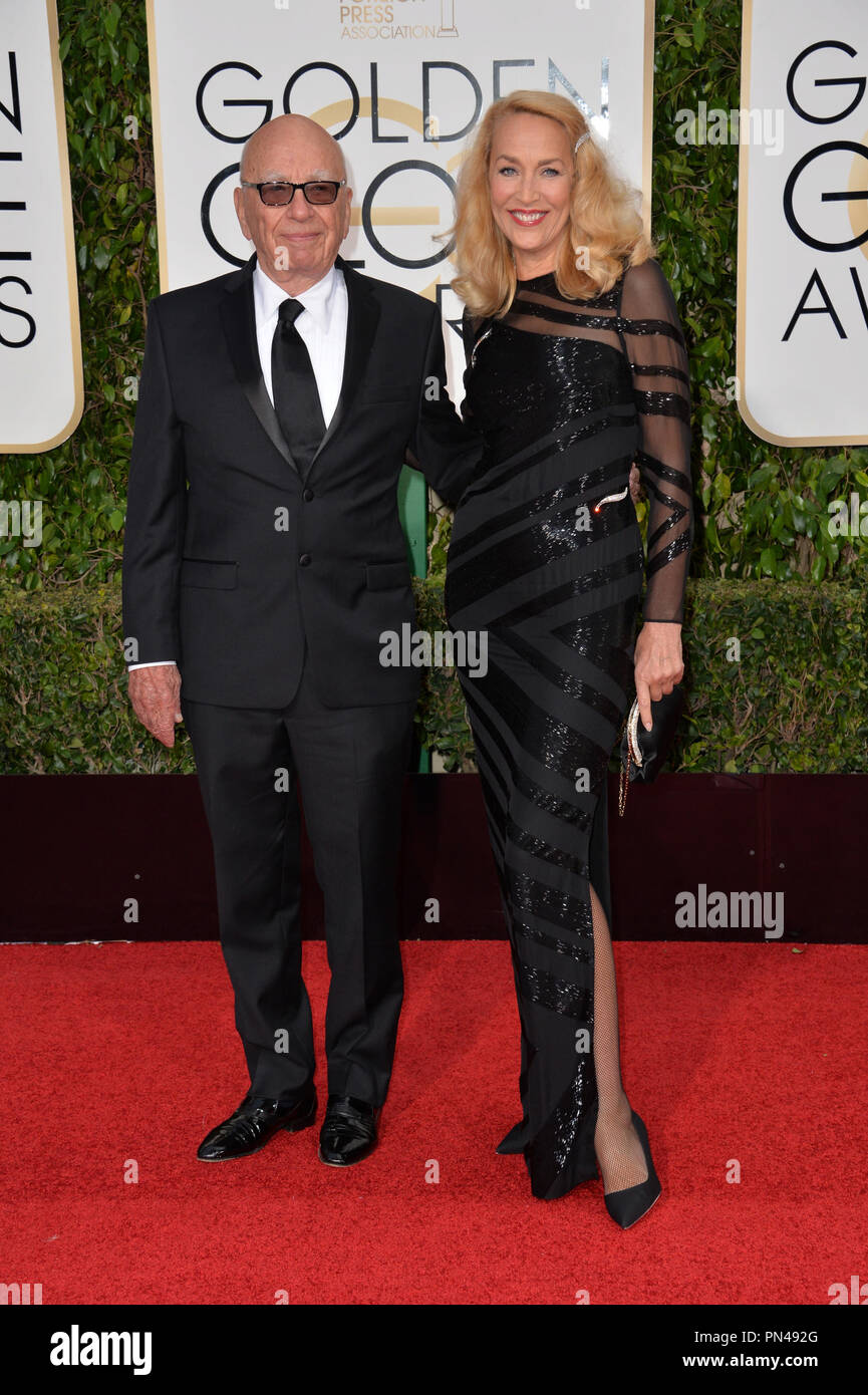 Rupert Murdoch & Jerry Hall at the 73rd Annual Golden Globe Awards at the Beverly Hilton Hotel. January 10, 2016  Beverly Hills, CA Stock Photo