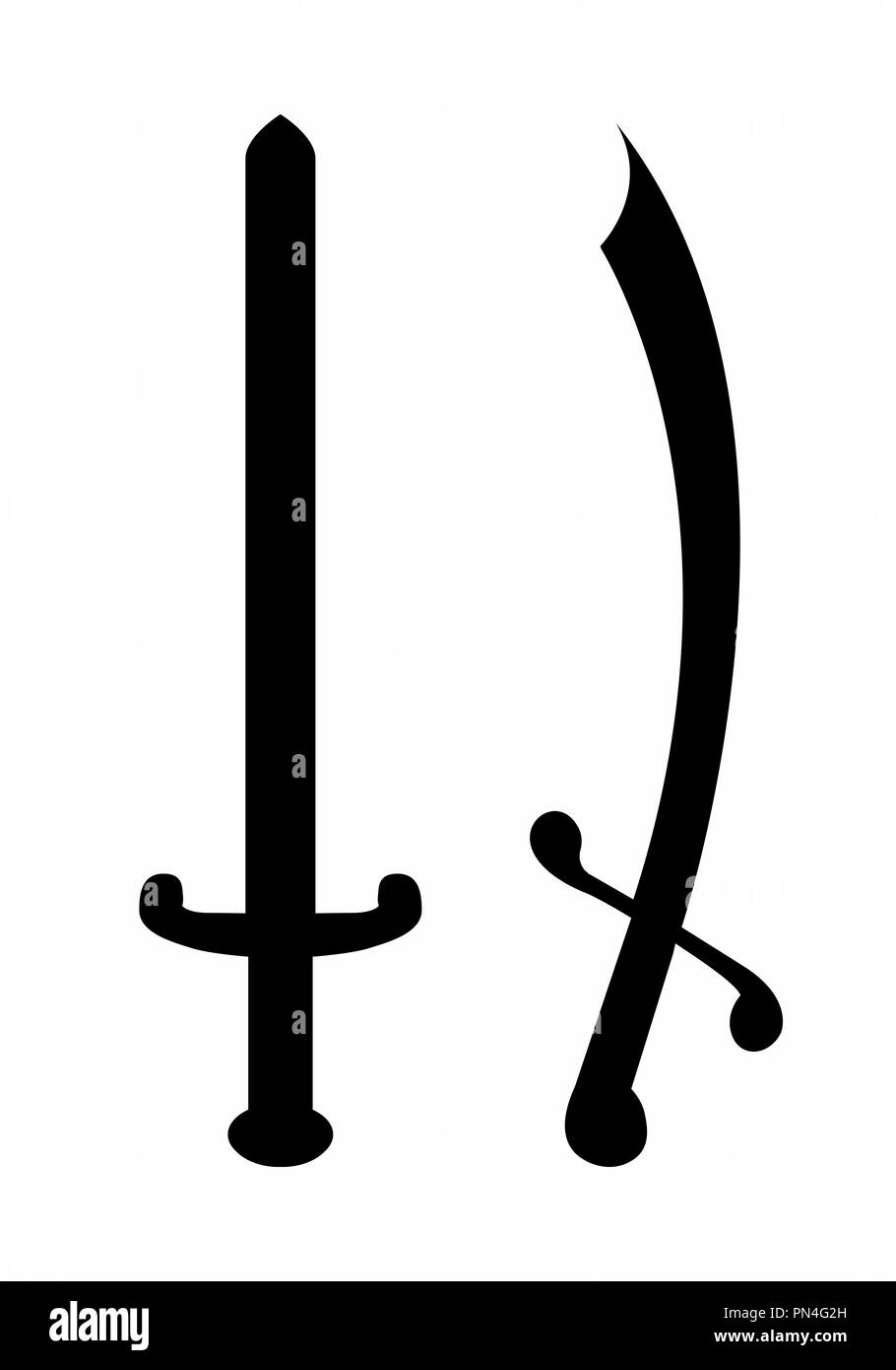 Swords silhouettes illustration Stock Vector