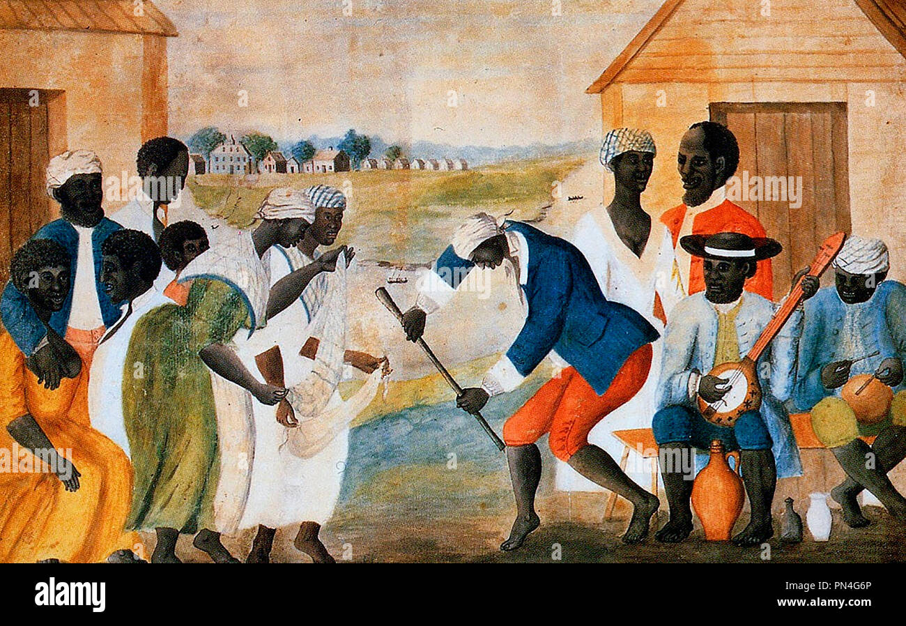 The Old Plantation (Slaves Dancing on a South Carolina Plantation), ca. 1785-1795. watercolor on paper, attributed to John Rose, Beaufort County, South Carolina. Stock Photo
