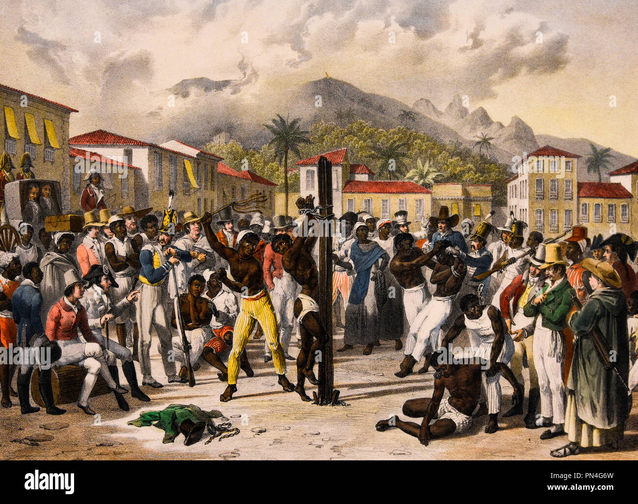 Public Punishments In The Square - St Anna - Brazil, circa 1830 - Johann Moritz Rugendas Stock Photo