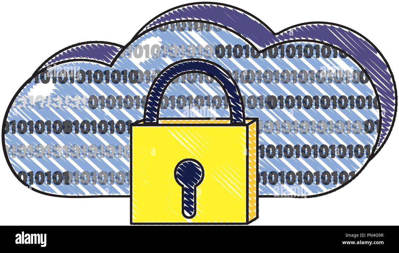grated close padlock and data cloud conection Stock Vector