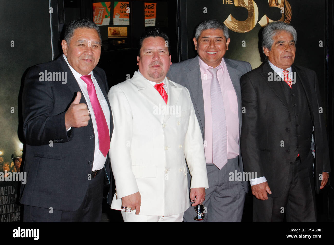 Luis Urzua, Edison 'Elvis' Pena, Juan Carlos Aguilar and Mario G at Warner Bros.' 'The 33'' Gala Screening at AFI Fest 2015  held at the TCL Chinese Theater in Hollywood, CA, November 9, 2015. Photo by Joe Martinez / PictureLux Stock Photo