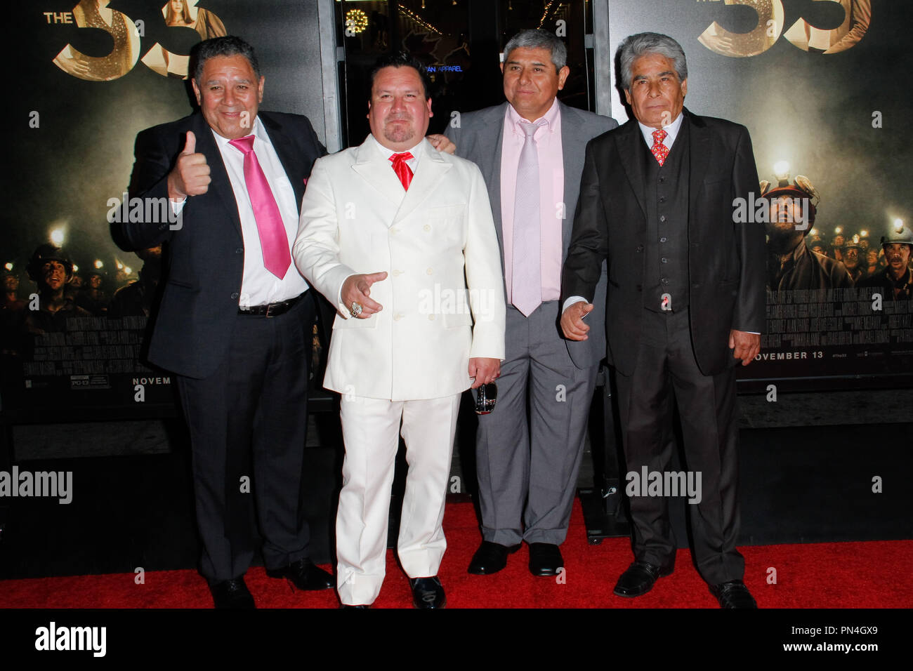 Luis Urzua, Edison 'Elvis' Pena, Juan Carlos Aguilar and Mario G at Warner Bros.' 'The 33'' Gala Screening at AFI Fest 2015  held at the TCL Chinese Theater in Hollywood, CA, November 9, 2015. Photo by Joe Martinez / PictureLux Stock Photo