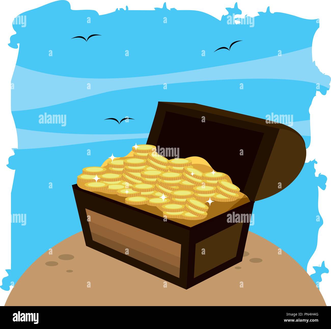 wooden chest box with gold coins in the sea Stock Vector Image & Art ...