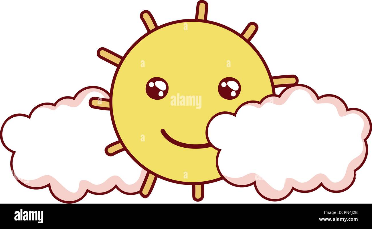 kawaii happy sun character with clouds Stock Vector Image & Art - Alamy