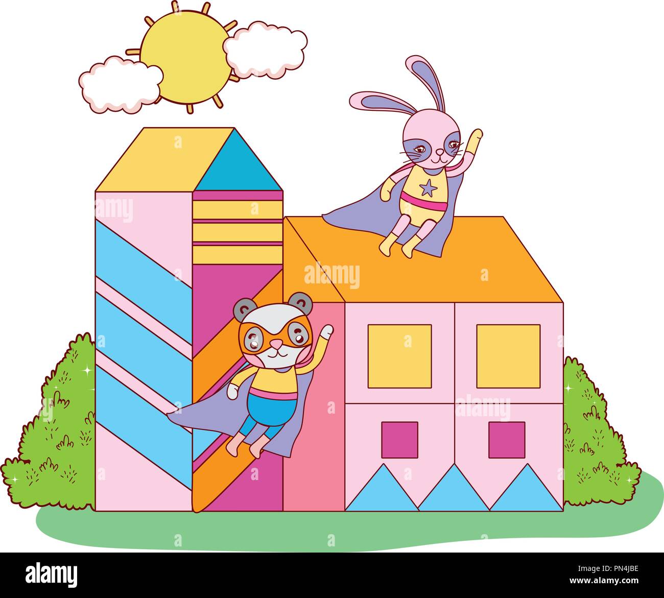 rabbit and panda friends with costume in the house Stock Vector Image ...