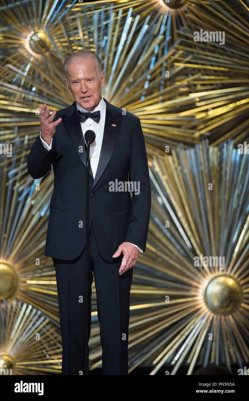 Vice President Joe Biden presents during the live ABC Telecast of The 88th Oscars® at the Dolby® Theatre in Hollywood, CA on Sunday, February 28, 2016.  File Reference # 32854 572THA  For Editorial Use Only -  All Rights Reserved Stock Photo