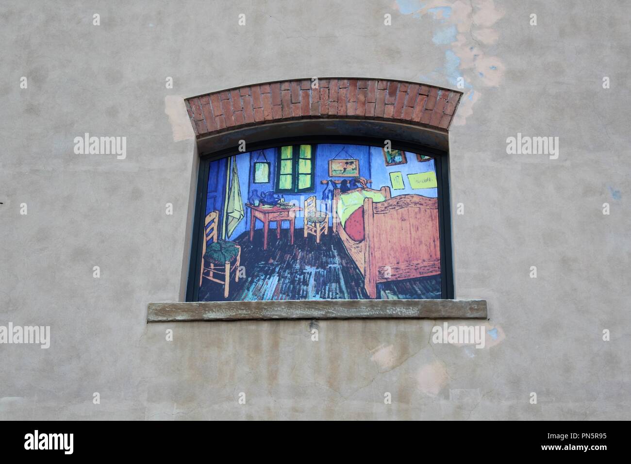 One window for a Van Gogh's room. A room in the wall in Génova. Genoa Stock Photo