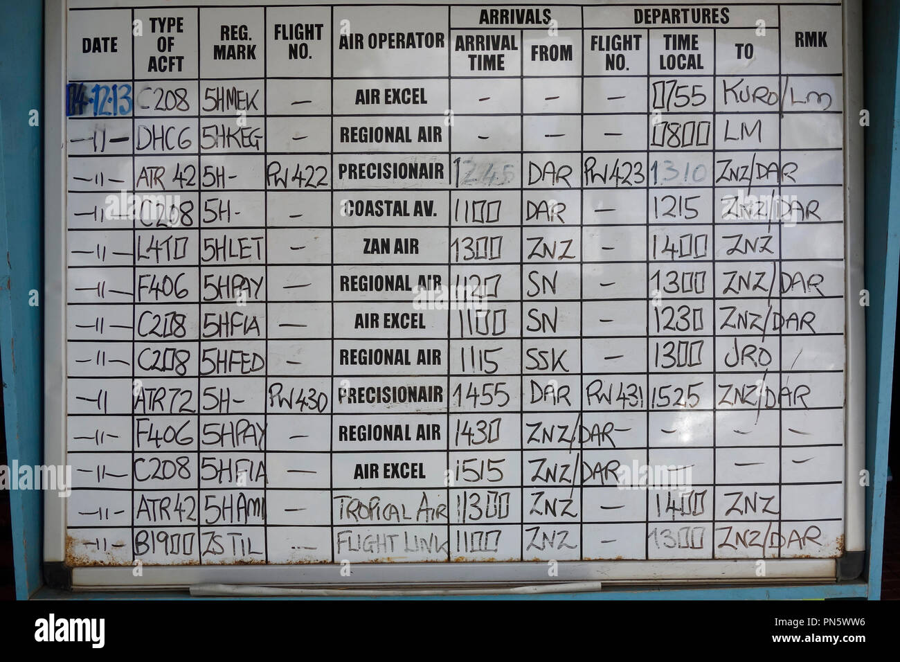 flight information in Arusha airport, Tanzania, Africa Stock Photo Alamy