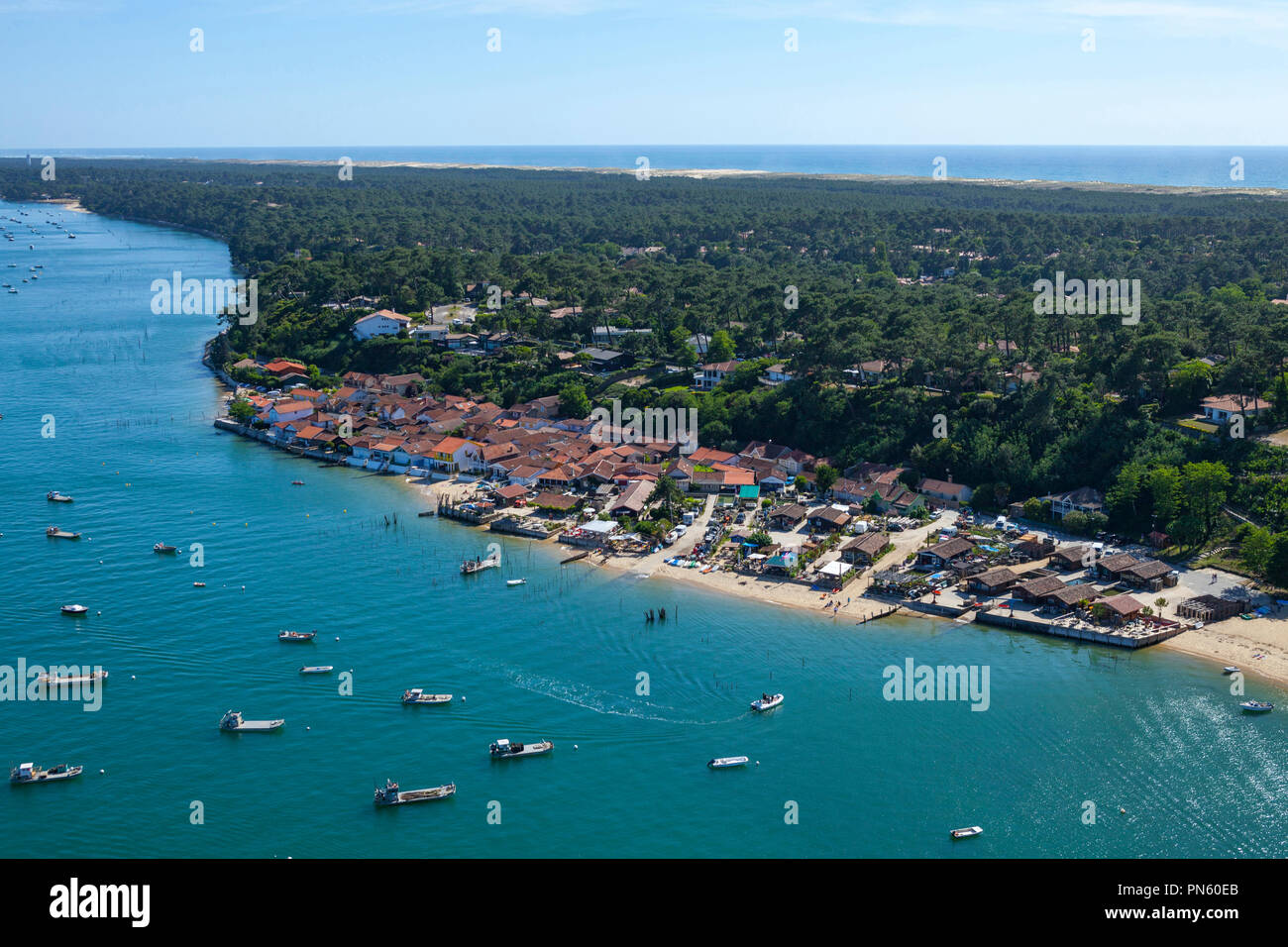 Lege-Cap-Ferret (south-western France): aerial view of the Cap Ferret  peninsula. The village of the L'Herbe viewed from the inner part of the  Arcachon Stock Photo - Alamy