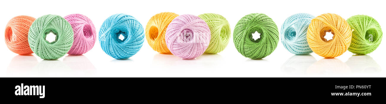 Cotton yarn balls isolated on white Stock Photo
