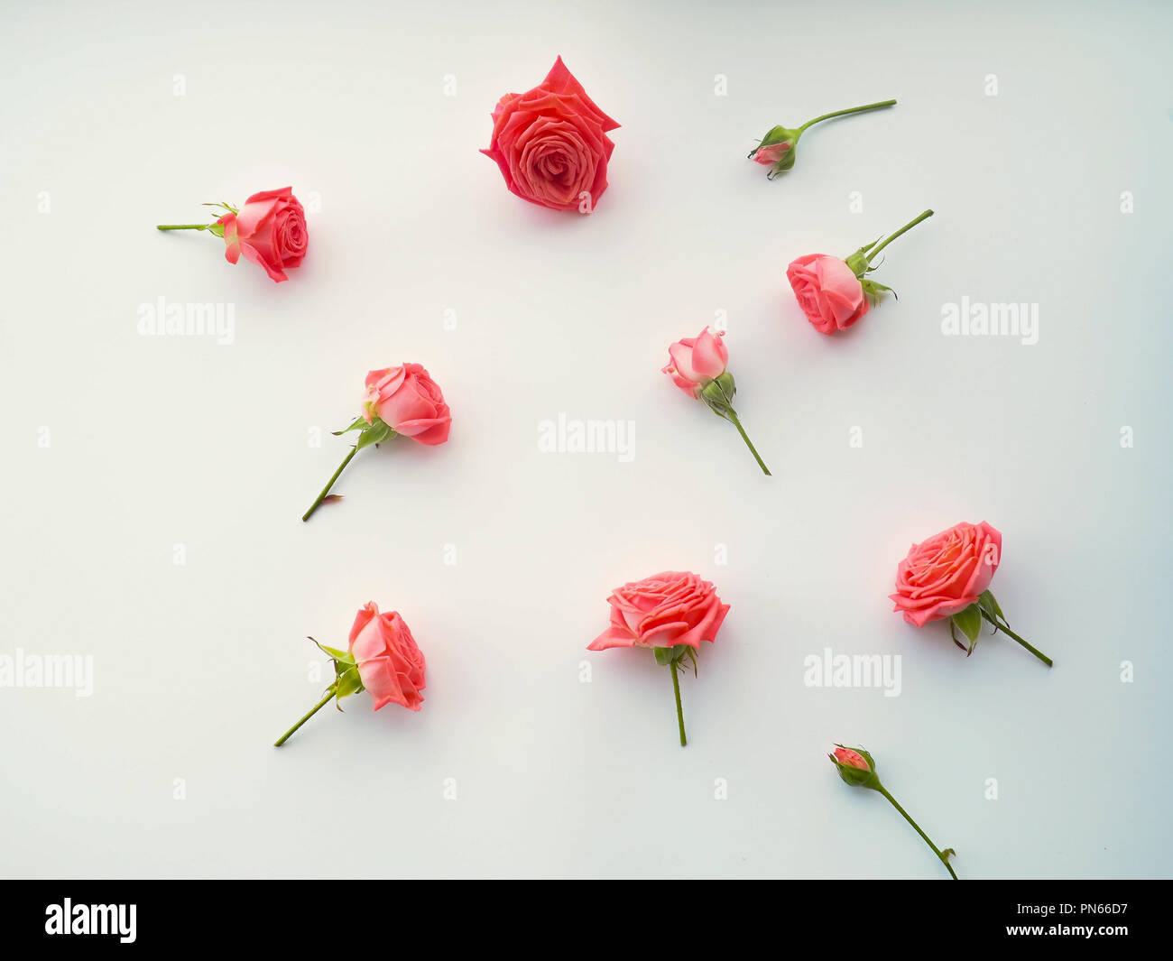Romantic background with red rose, heart on wood table, top view Stock ...