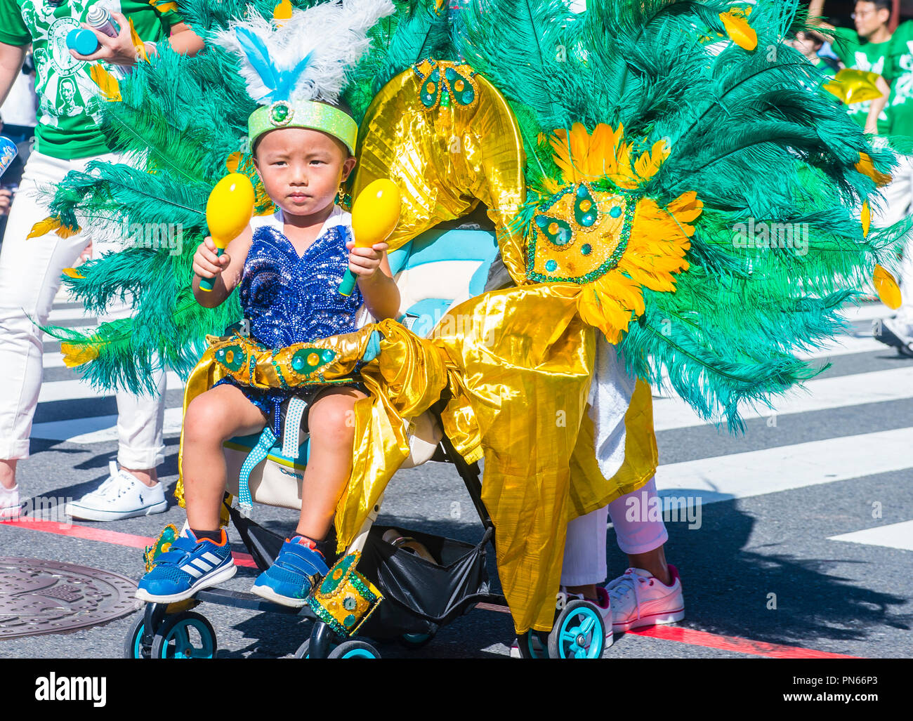 Participant in the Asakusa samba carnival in Tokyo Japan Stock Photo