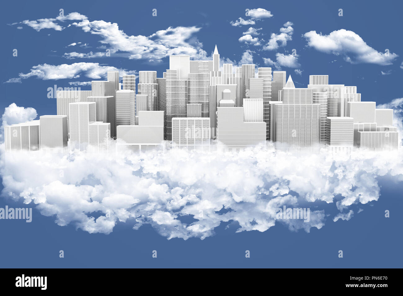 Phông nền 3D: Tòa nhà chọc trời trong mây: Hãy cùng bay lượn giữa những tòa nhà cao tầng vươn lên trong không khí xanh thẳm. Bức tranh Phông nền 3D \
