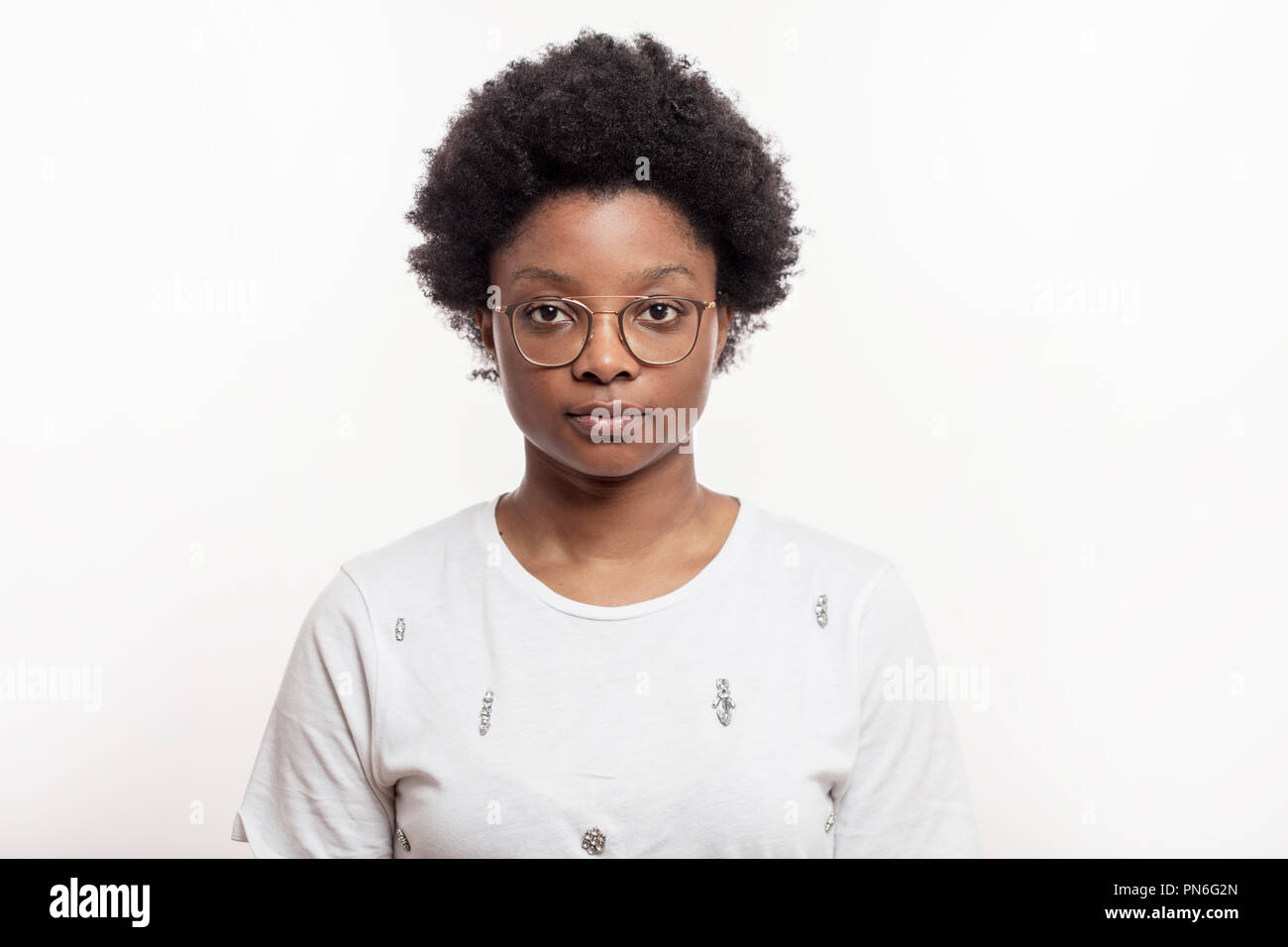 Serious Strict African Teacher With Short Curly Hair Stock Photo
