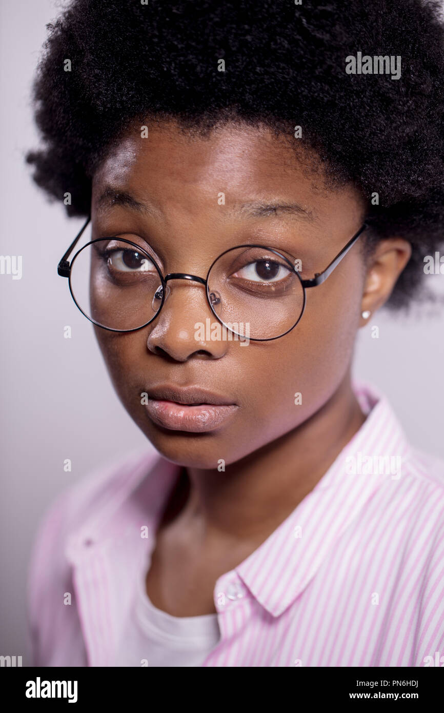 Unhappy Attractive Afro Woman Looking With Big Dark Eyes Stock Photo 