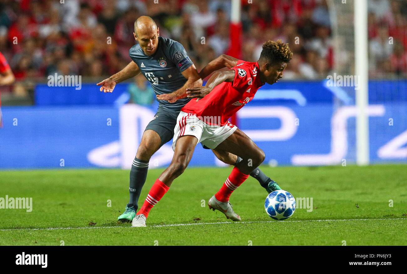 Lisbon, Portugal. 19th Sep, 2018. firo: 19.09.2018 Football, Football: Uefa Champions  League, CL Season 2018/2019 Group stage, First leg Benfica Lissabon - FC  Bayern Munich duels, Arjen Robben, Gedson Fernandes, | usage