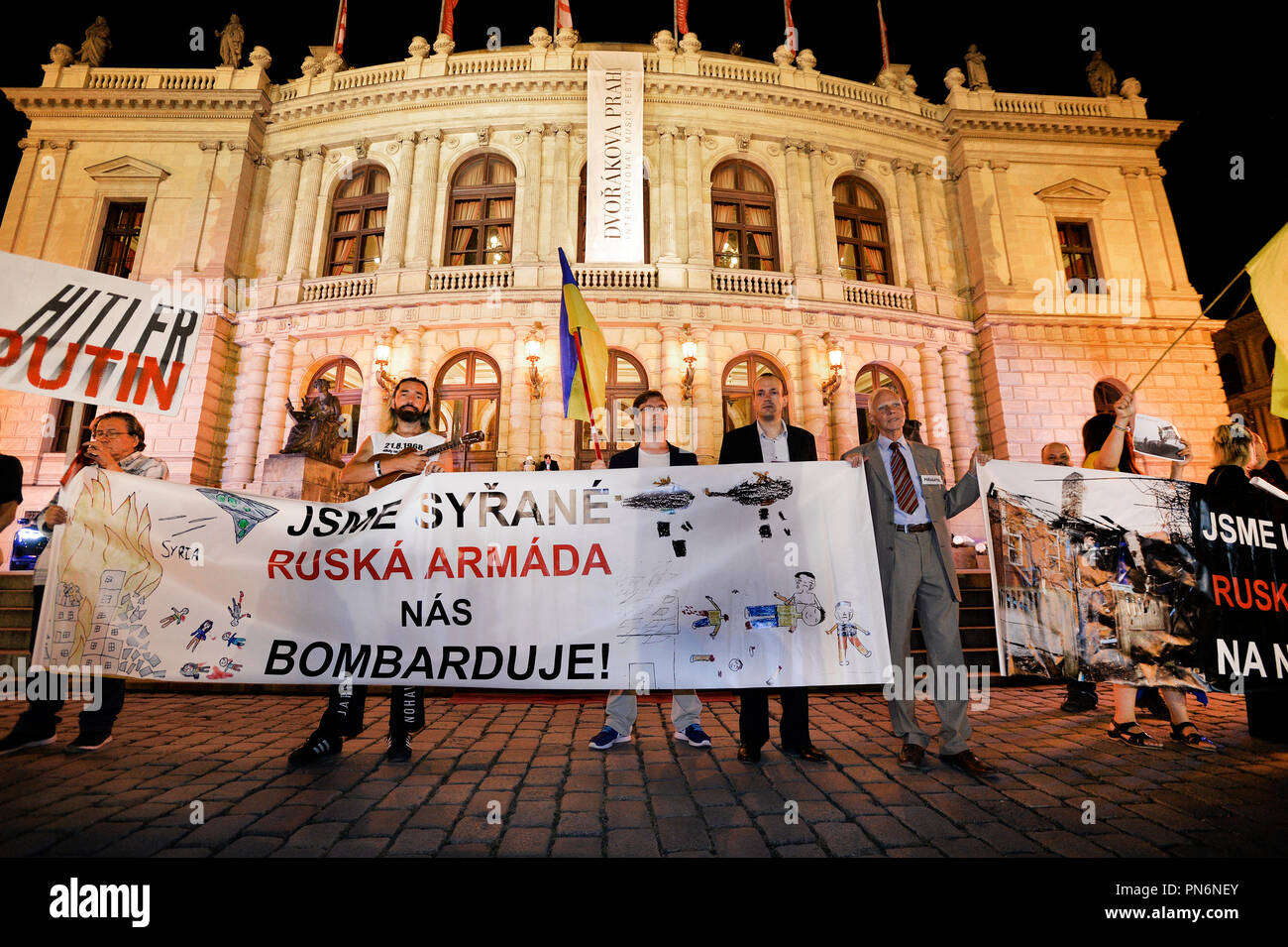 A Prague concert of Ukrainian pianist Valentina Lisitsa held on Wednesday, September 19, 2018, within the Dvorak Prague International Music Festival in the Rudolfinum concert hall was accompanied by protesters distributing leaflets on alleged activities of Lisitsa in support of Russian President Vladimir Putin. About ten people claiming to belong to the Kaputin Facebook group distributed leaflets to the concert-goers that resembled a concert programme, containing information about the alleged activities of the artist, who is of Polish and Russian origin, in private life and on social networks. Stock Photo