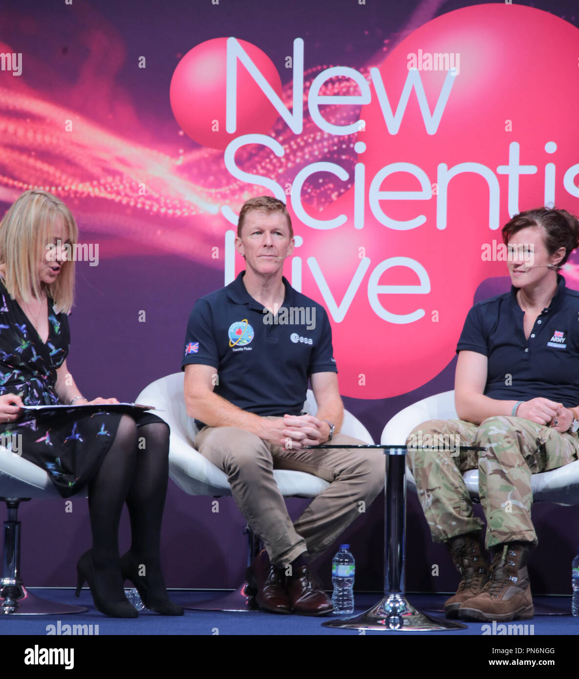 London 20 September 2018 New Scientis Live 2018 Main stage welcomed Tim Peake, European Space Agency (ESA) astronaut of British nationality. He finished his 186-day Principia mission working on the International Space Station for Expedition 46/47 when he landed back on Earth 18 June 2016. Tim has a background as a test pilot and a British Army Air Corps officer@Paul Quezada-Neiman/Alamy Live News Stock Photo