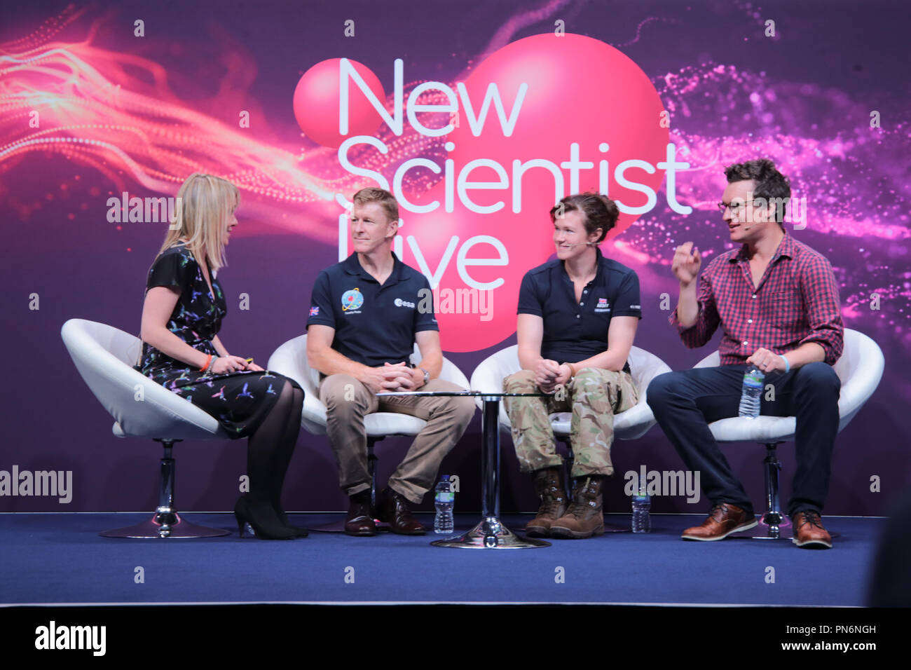 London 20 September 2018 New Scientis Live 2018 Main stage welcomed Tim Peake, European Space Agency (ESA) astronaut of British nationality. He finished his 186-day Principia mission working on the International Space Station for Expedition 46/47 when he landed back on Earth 18 June 2016. Tim has a background as a test pilot and a British Army Air Corps officer@Paul Quezada-Neiman/Alamy Live News Stock Photo