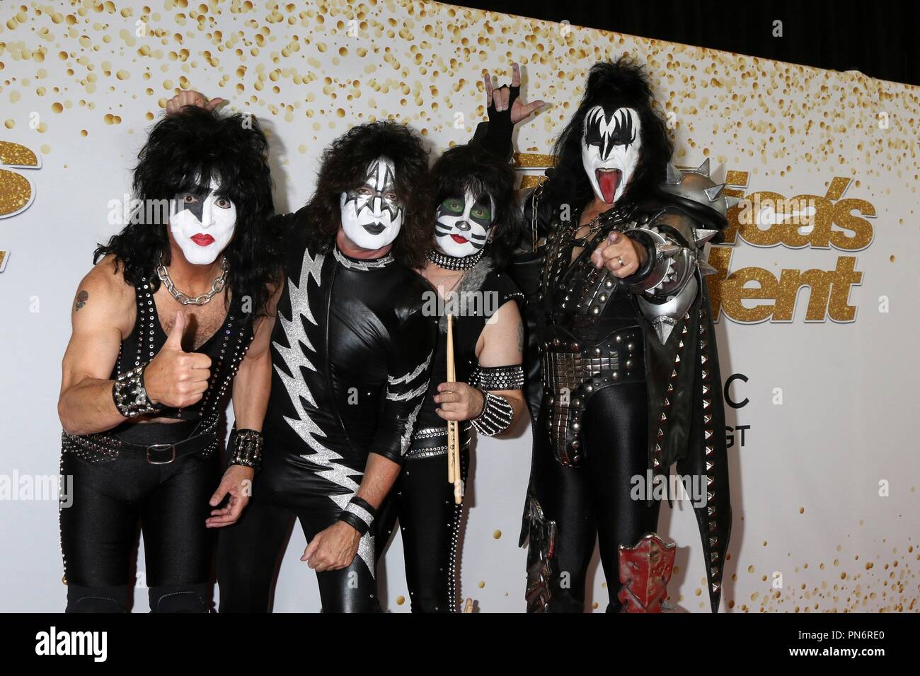Los Angeles, CA, USA. 19th Sep, 2018. Paul Stanley, Tommy Thayer, Eric Singer, Gene Simmons, KISS at arrivals for AMERICA'S GOT TALENT (AGT) Season 13 Finale Live Show Red Carpet, Dolby Theatre, Los Angeles, CA September 19, 2018. Credit: Priscilla Grant/Everett Collection/Alamy Live News Stock Photo