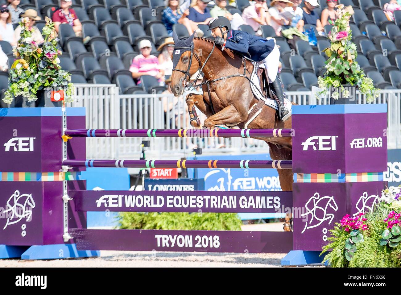 Manjun Kwon. Coral Springs. KOR.Show Jumping. Team and individual Second Completion. Round 1. Day 9. World Equestrian Games. WEG 2018 Tryon. North Carolina. USA. 20/09/2018. Stock Photo