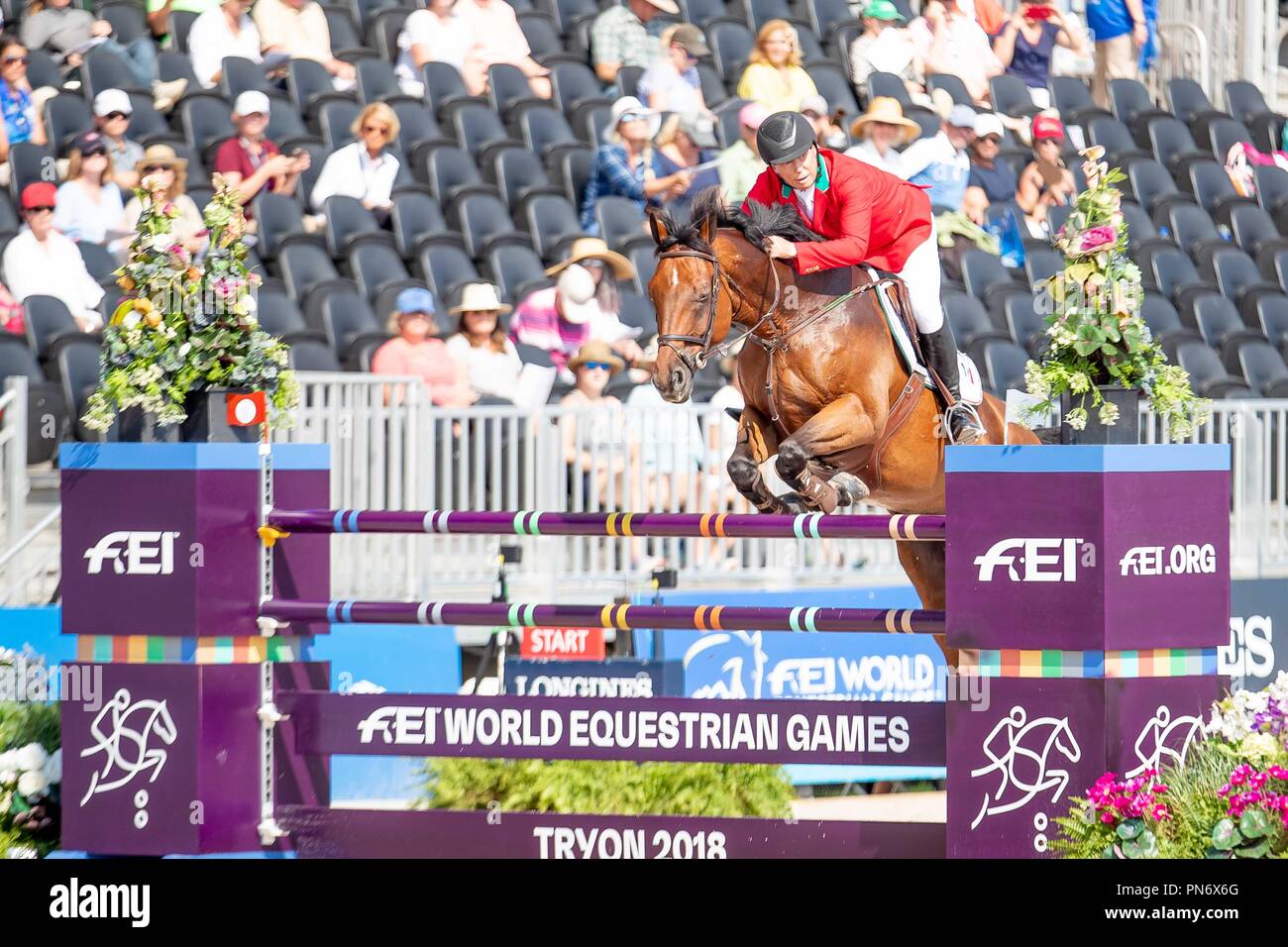 Federico Fernandez. Landpeter do ferolto. MEX. Show Jumping. Team and individual Second Completion. Round 1. Day 9. World Equestrian Games. WEG 2018 Tryon. North Carolina. USA. 20/09/2018. Stock Photo