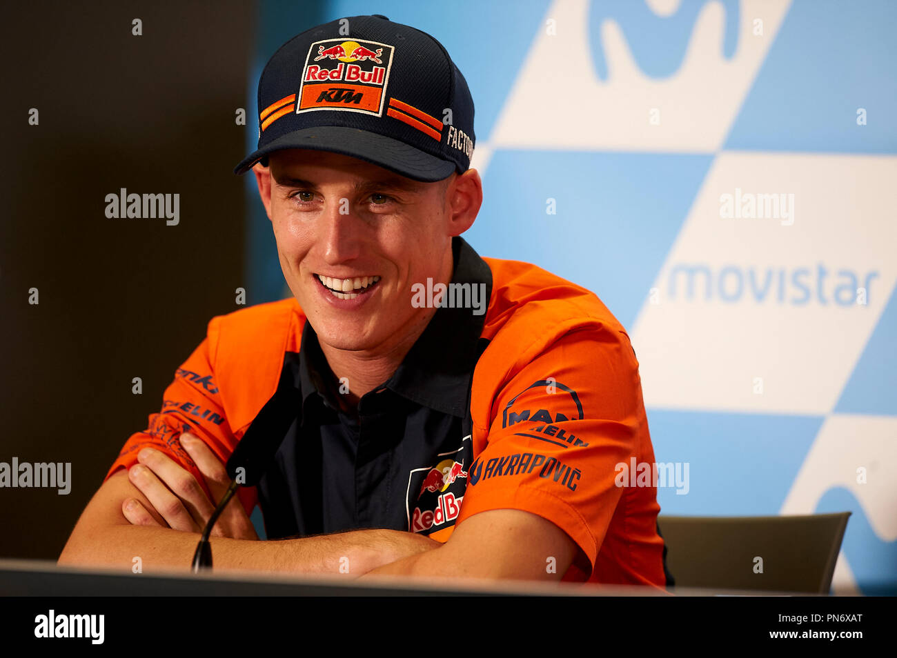 Pol Espargaro (44) of Spain and Red Bull KTM Factory Racing KTM in the  press conference before of the Gran Premio Movistar de Aragon of world  championship of MotoGP at Circuit of