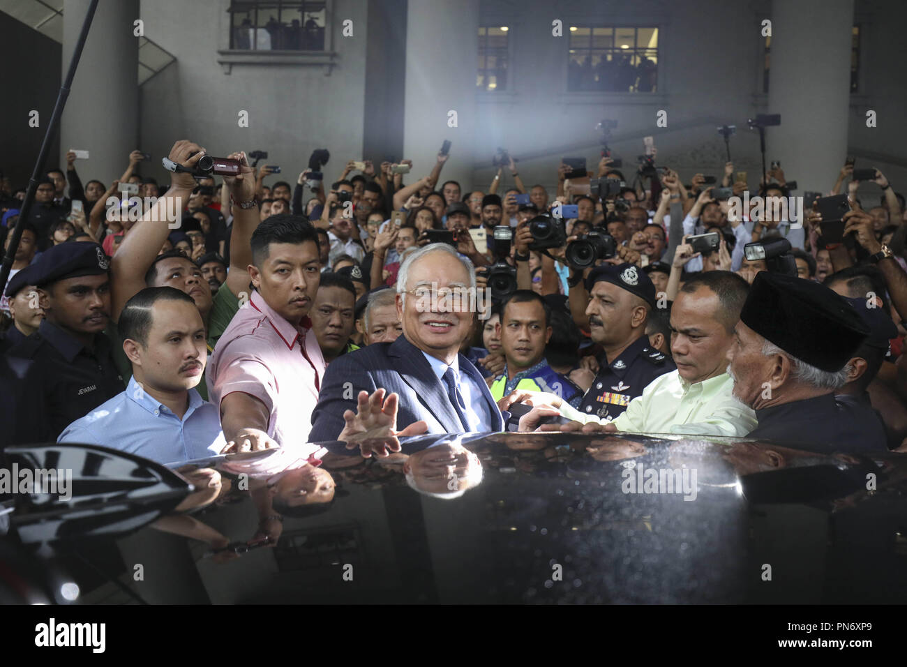 September 20, 2018 - Kuala Lumpur, Malaysia - Former Malaysia Prime Minister NAJIB RAZAK leaves Kuala Lumpur High Court after a court hearing. Najib pleaded not guilty Thursday to 21 counts of money laundering and a separate four counts of abuse of power. (Credit Image: © Kepy/ZUMA Wire) Stock Photo