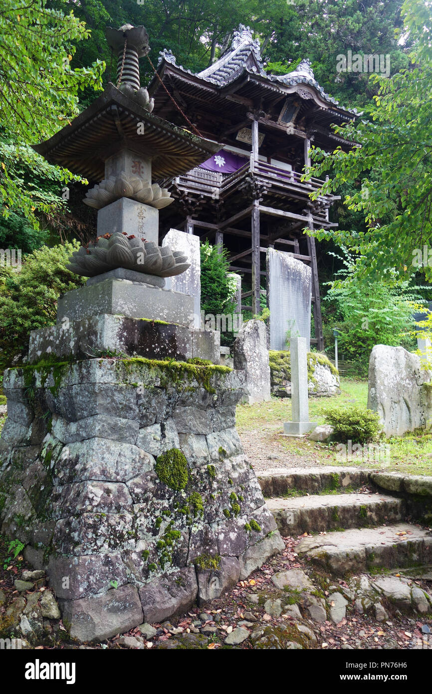 Shrine in the forest at Kitamuki kannon temple, Bessho Onsen, Nagano Prefecture, Honshu, Japan. No PR or MR Stock Photo