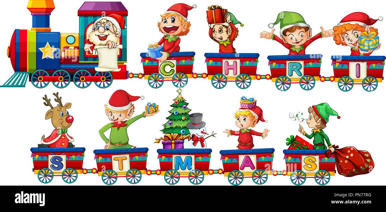 Christmas train on white background illustration Stock Vector