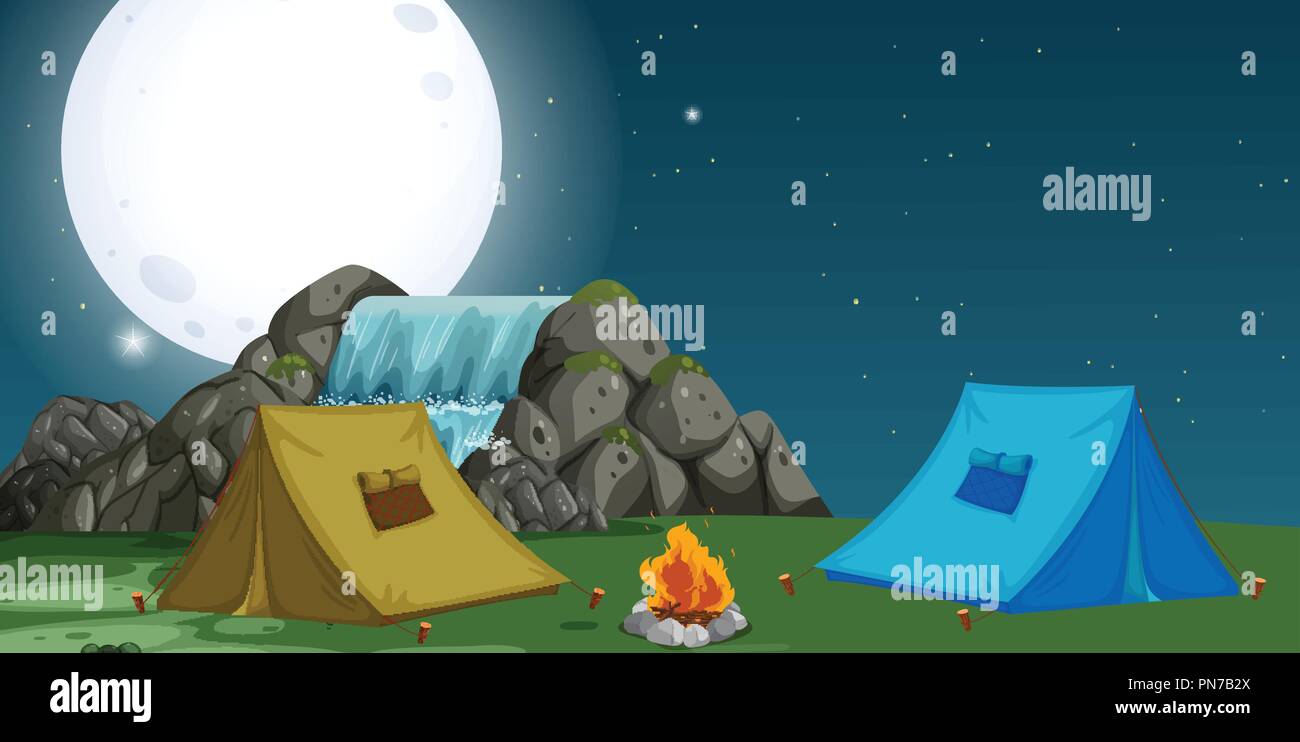 A view of campsite at night illustration Stock Vector Image & Art - Alamy