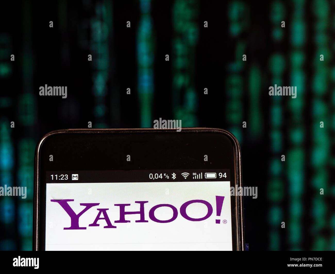 Yahoo! logo seen displayed on smart phone. Yahoo! is a web services ...