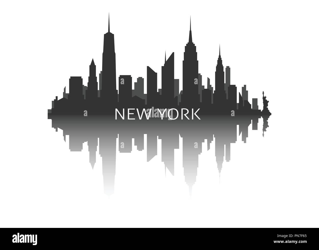 New York City Skyline Silhouette With Reflection Stock Vector Illustration Stock Vector Image Art Alamy