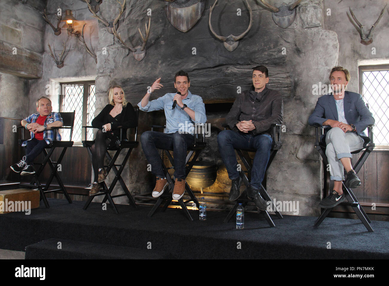 Warwick Davis, Evanna Lynch, James Phelps, Oliver Phelps, Tom Felton     04/06/2016 The Wizarding World of Harry Potter Media Preview Day held at the Universal Studios Hollywood in Hollywood, CA Photo by Kazuki Hirata / HNW / PictureLux Stock Photo