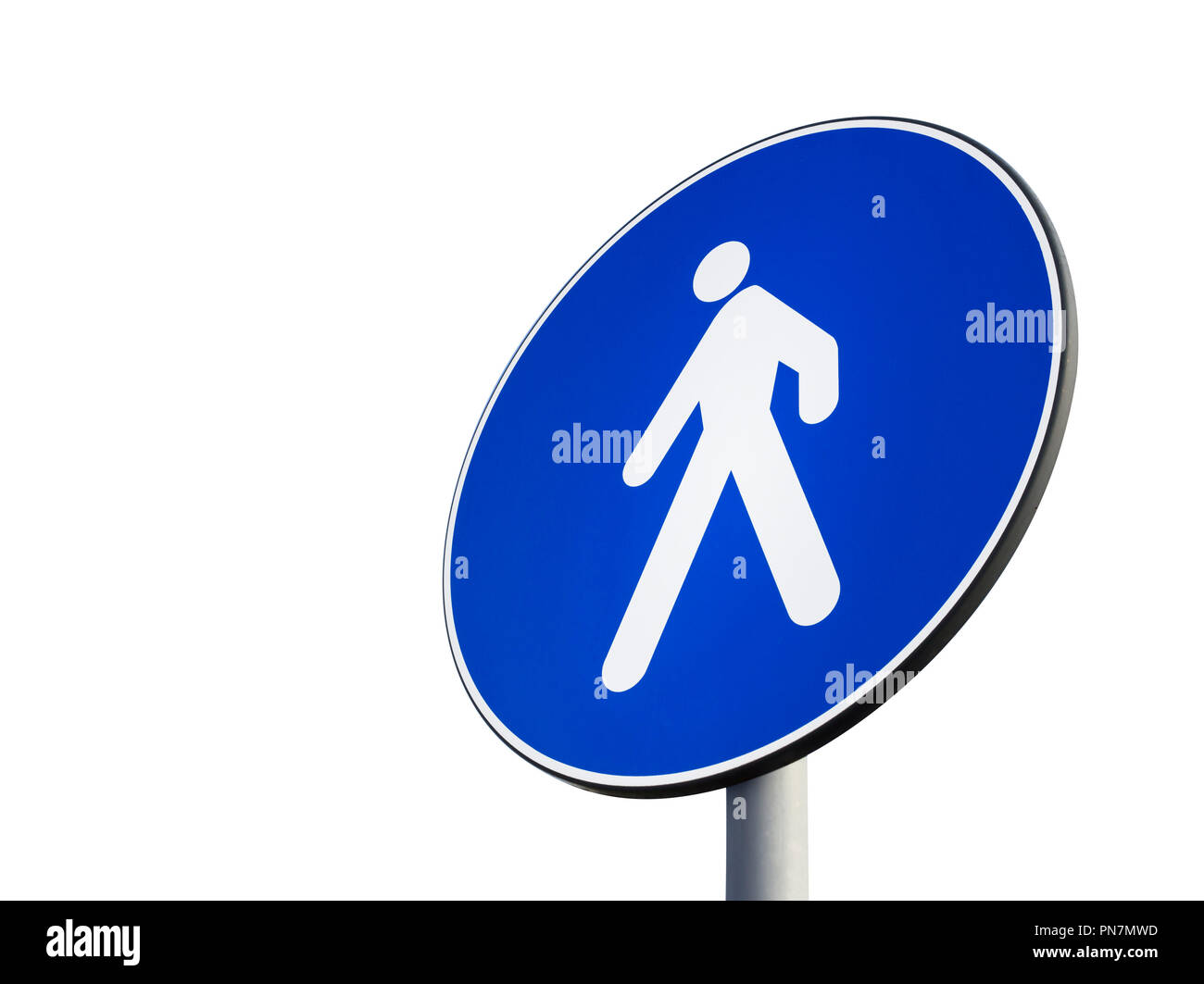 Signal of obligatory pedestrian path isolated on white background. Space for your text. Stock Photo