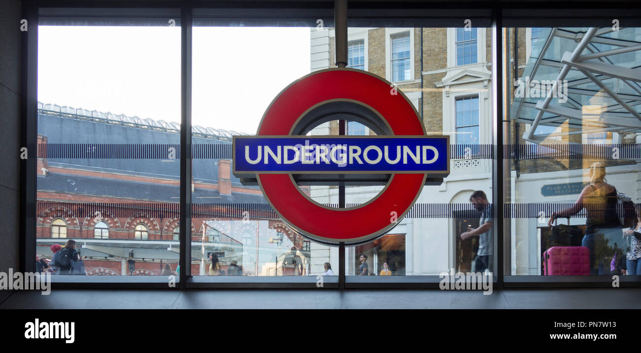 King's Cross Underground station and TFL roundel, London, England, U.K. Stock Photo