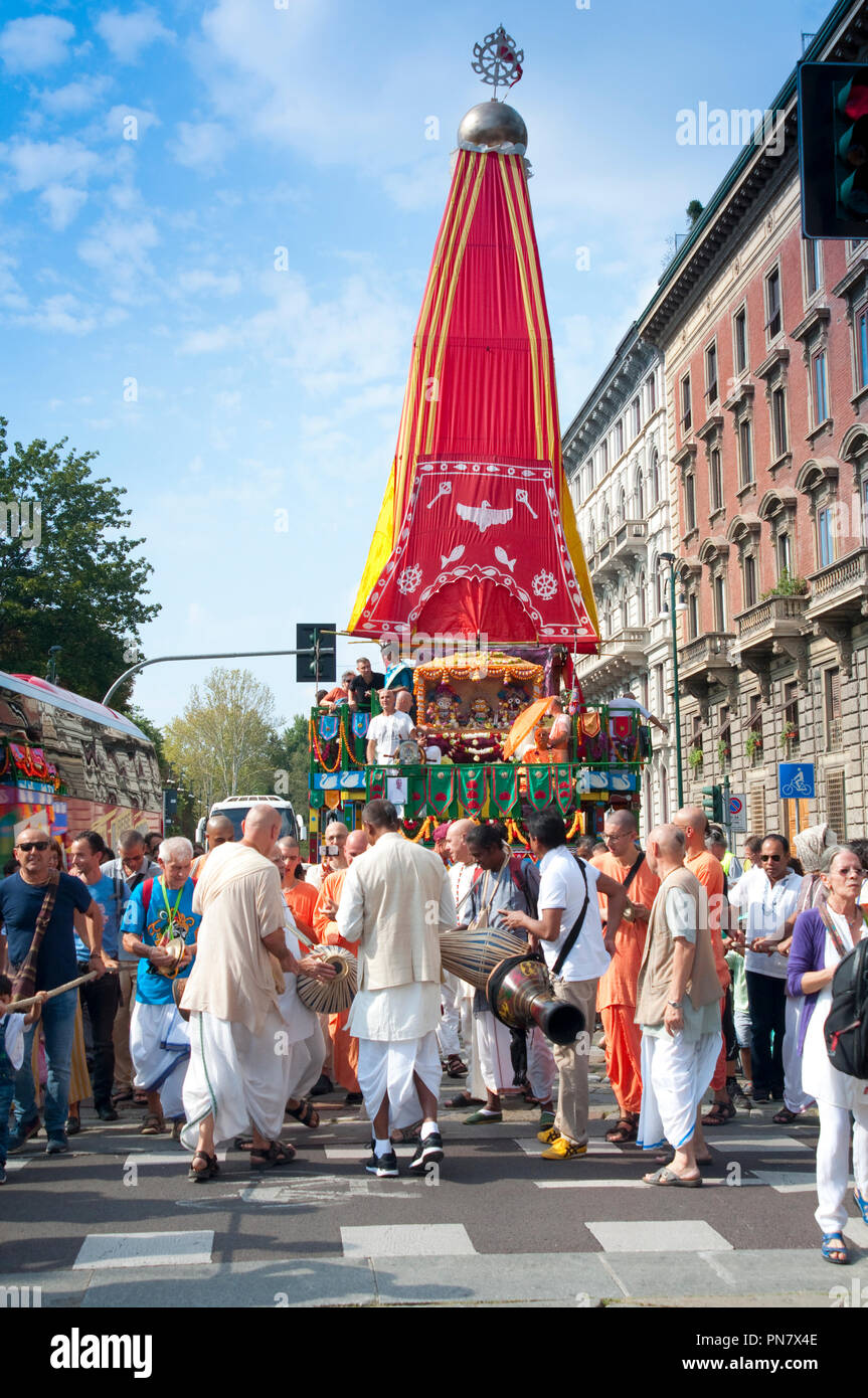 08 September 2018 - Italy, Lombardy, Milan, Hare Krishna, Ratha Yatra Sri Jagannath the Festival of Chariots Stock Photo