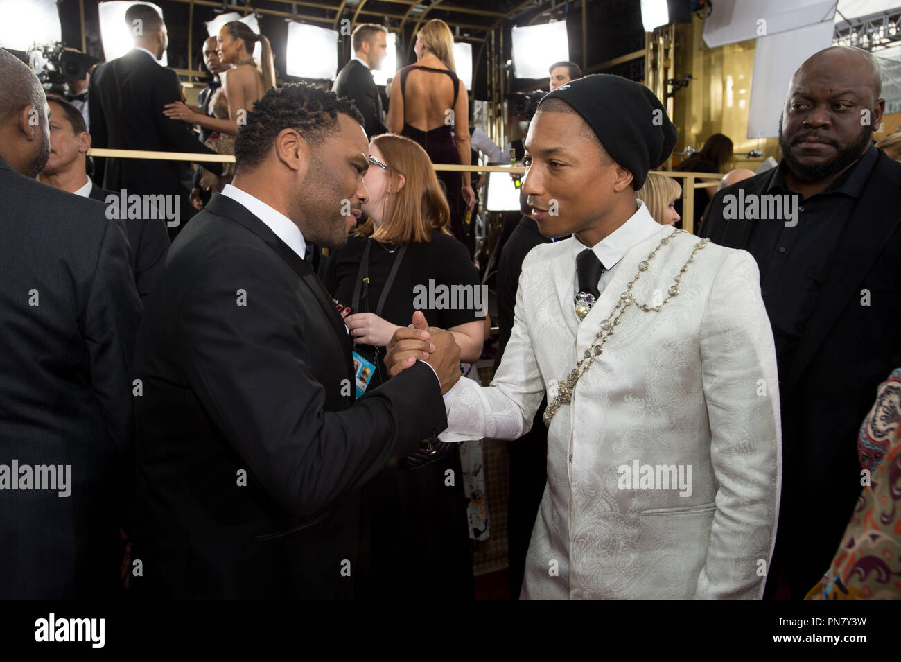 Nominated for BEST PERFORMANCE BY AN ACTOR IN A TELEVISION SERIES – COMEDY OR MUSICAL for his role in 'Black-ish,' actor Anthony Anderson and nominated for BEST ORIGINAL SCORE – MOTION PICTURE for 'Hidden Figures,' Pharrell Williams attend the 74th Annual Golden Globes Awards at the Beverly Hotel in Beverly Hills, CA on Sunday, January 8, 2017.attends the 74th Annual Golden Globes Awards at the Beverly Hilton in Beverly Hills, CA on Sunday, January 8, 2017.  File Reference # 33198 197JRC  For Editorial Use Only -  All Rights Reserved Stock Photo