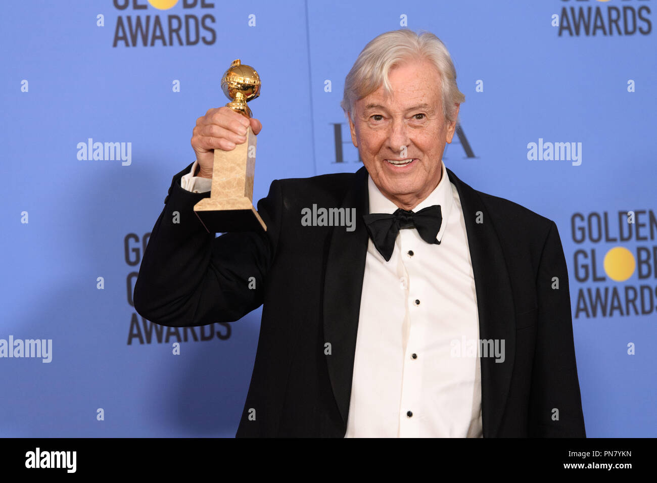 For BEST FOREIGN LANGUAGE FILM, the Golden Globe is awarded to “Elle” (FRANCE), directed by Paul Verhoeven. Paul Verhoeven poses with the award backstage in the press room at the 74th Annual Golden Globe Awards at the Beverly Hilton in Beverly Hills, CA on Sunday, January 8, 2017.  File Reference # 33198 560JRC  For Editorial Use Only -  All Rights Reserved Stock Photo