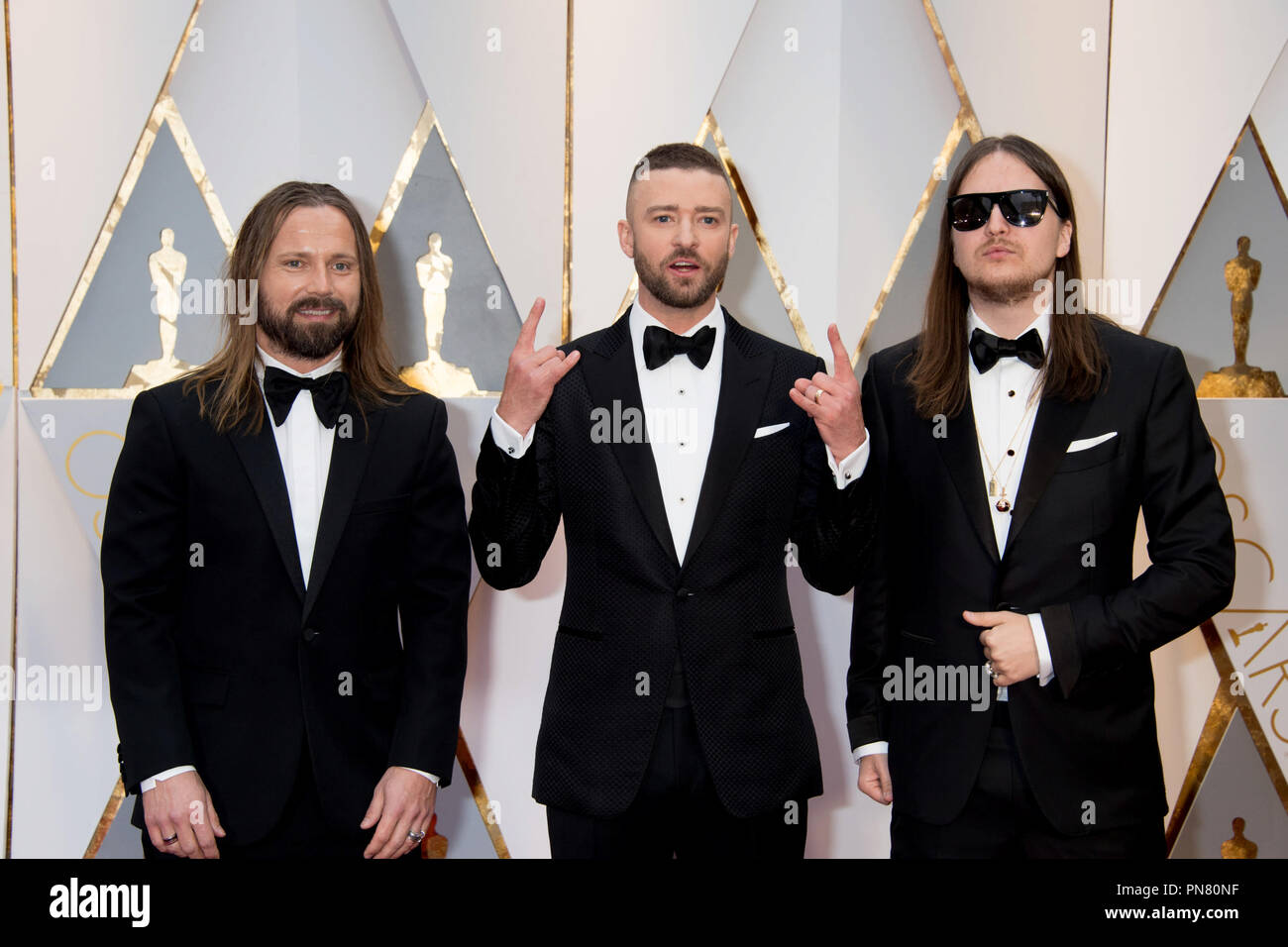 Oscar®-nominees Max Martin, Justin Timberlake, and Karl Johan Schuster arrive at The 89th Oscars® at the Dolby® Theatre in Hollywood, CA on Sunday, February 26, 2017.  File Reference # 33242 194THA  For Editorial Use Only -  All Rights Reserved Stock Photo