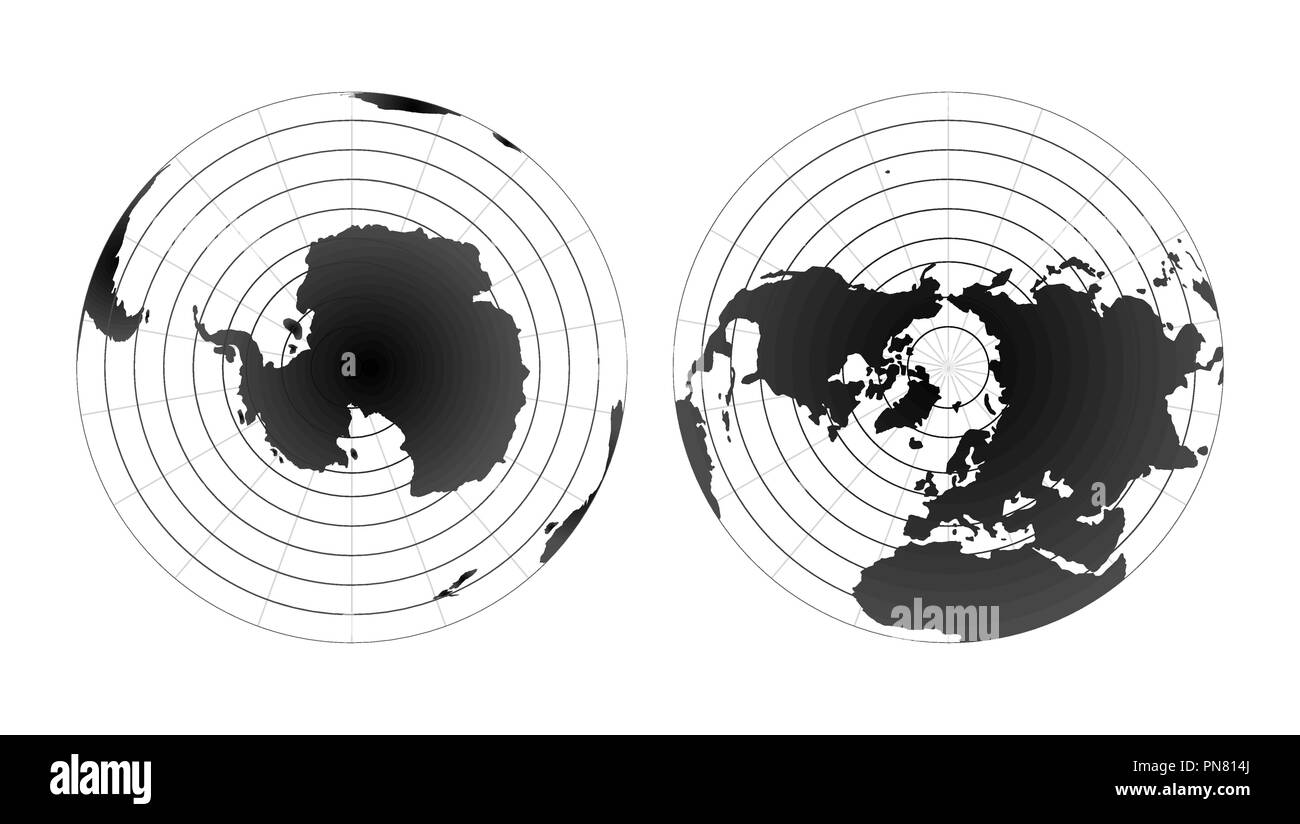 Arctic and antarctic poles globe hemispheres. World map view from space on white Stock Vector