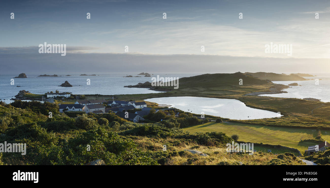 West Coast of Bryher. Isles of Scilly. Cornwall. UK. Overlooking Hell Bay Hotel Stock Photo