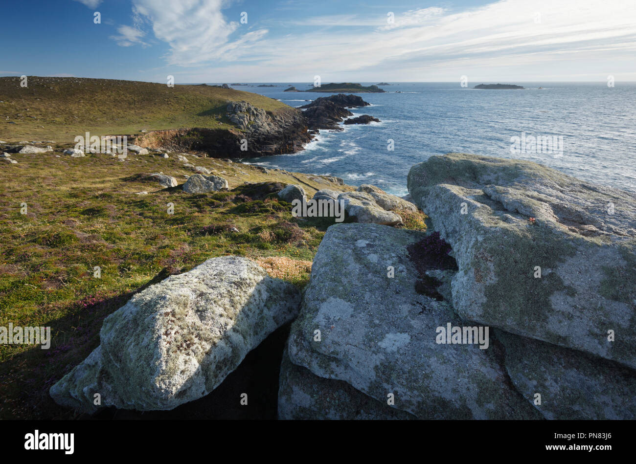 Hell Bay from Shipman Head Down. Bryher. Isles of Scilly. Cornwall. UK. Stock Photo